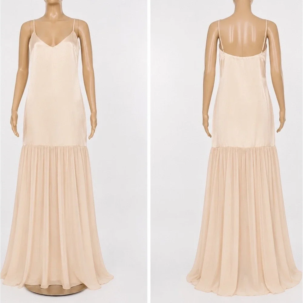 Show Me Your Mumu Dalia Maxi Dress Womens Small Champagne Luxe Satin Lined